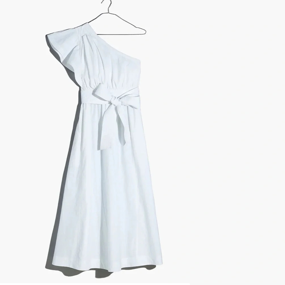 New Madewell Ruffled One Shoulder Midi Dress White Eyelet NK491 - Picture 2 of 9